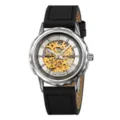 Orologio meccanico automatico da uomo con cinturino in pelle nera e quadrante scheletrato. - Cinturino Nero / Argento