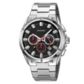 SKMEI men's business quartz watch with stainless steel strap, chronograph and calendar display. - Silver Case Black Dial