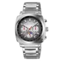 Men's stainless steel quartz watch with silver dial, chronographs, and date display. - Silver Black Face