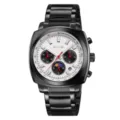 Men's quartz watch with stainless steel strap, chronograph display and tachymeter design. - Black Silver Dial