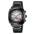 Men stainless steel black quartz watch chronograph waterproof wristwatch for men. - Black Dial Black Strap