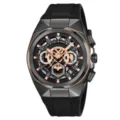 SKMEI Men Quartz Watch Black Silicone Strap Rose Gold Chronograph Skeleton Waterproof - Black Case Black Face