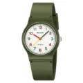 Green silicone strap quartz watch with colorful numbers white dial 50m waterproof casual style - Army Green