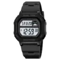 Skmei Men Black Square Digital Sports Watch Waterproof Dual Time Countdown Wristwatch - Black (White Display)