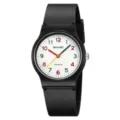 Minimalist quartz watch with black silicone strap, colorful numbers and waterproof design. - Black With Colorful Font