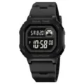 Black square digital sports watch with waterproof design, dual time and countdown features. - Black (Black Display)