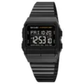 Men's retro square digital watch, black resin strap, waterproof sports wrist watch. - Black Case with Black Dial (Steel Strap)