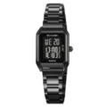 SKMEI fashion women digital watch black steel strap square screen multi-functional luxury style. - Black With Black Screen
