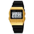 Men's gold digital watch with black strap, retro square sports wristwatch waterproof 30m. - Gold (Silicone Strap)