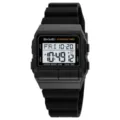 Men retro square digital watch waterproof resin strap multi-function sports wristwatch - Black Case with White Dial (Silicone Strap)