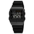 Men's Black Digital Square Sport Watch Waterproof Multi-Function Countdown Timer Watch - Black Case with Black Dial (Silicone Strap)