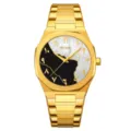 Gold tone quartz watch with integrated steel bracelet and Arabic numeral dial for men - Gold Case & Black-White Dial
