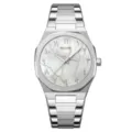 Men's silver stainless steel quartz watch with white dial and arabic numerals stylish wrist watch - Silver Case White Dial
