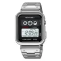 Skmei men's digital watch stainless steel strap waterproof business casual square electronic wristwatch - Steel Strap Watch / Silver