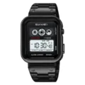SKMEI men digital watch black stainless steel strap waterproof luminous quartz wrist watch - Steel Strap Watch / Black