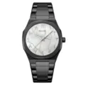 Luxury men's stainless steel quartz watch black steel strap octagonal dial business wristwatch - Black Case White Dial
