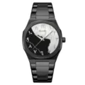Men's minimalist quartz watch with black stainless steel strap and unique dial design. - Black Case & Black-White Dial