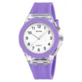 Kids purple quartz watch with clear case and silicone strap for daily wear and school. - Purple