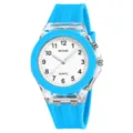 Kids quartz watch with bright blue silicone strap and clear case, easy-read dial. - Sky Blue
