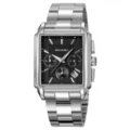 SKMEI men's square quartz watch with black textured dial, three subdials and silver steel strap. - Silver Case Black Dial - Steel Band