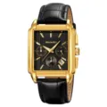 SKMEI luxury men's quartz watch featuring a square gold case and classic black leather strap. - Gold Case Black Dial - Leather Strap