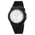 SKMEI quartz watch featuring a black silicone strap, white analog dial and durable case. - Black - Line Scale