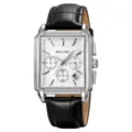 Men's Skmei quartz watch with rectangular case, white dial, chronograph and leather strap. - Silver Case Silver Dial - Leather Strap