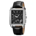 Men's quartz watch square black dial multi-function chronograph leather strap accessory - Silver Case Black Dial - Leather Strap