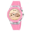 Pink silicone kids quartz watch with cute cartoon cat dial, perfect for students. - Cat