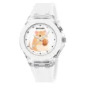 Kids quartz watch with cute hamster dial, white silicone strap and clear case for students. - Hamster