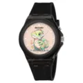Children quartz watch featuring black silicone strap and adorable cartoon dinosaur dial design. - Green Dinosaur