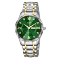 Montre quartz homme SKMEI cadran vert bracelet acier inoxydable bicolore affichage date - Boîtier bicolore argent et or avec cadran vert - Homme