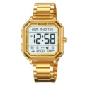 Gold square digital watch for men, multi-functional stainless steel strap sports wristwatch. - Stainless Steel Band / Gold