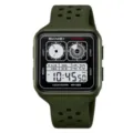 Square digital sports watch with army green silicone strap, 50m waterproof outdoor gear. - Army Green