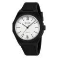 Black silicone strap quartz watch for men with clean white dial, stylish and casual design. - White - Line Scale