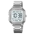 Men's multi-function square digital watch stainless steel band casual sports watch - Stainless Steel Band / Silver