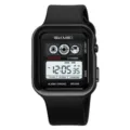 SKMEI men black digital watch square electronic wristwatch waterproof luminous multi-function - TPU Strap Watch / Black