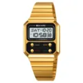 Gold digital watch for men retro stainless steel strap multifunctional waterproof wristwatch - Gold White