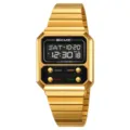 SKMEI Mens Retro Gold Digital Watch Stainless Steel Strap Multi-Function Waterproof Wristwatch - Gold Black Display