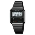 Men's vintage business digital watch featuring a sleek black steel strap and a clear square dial. - Black With White Screen