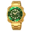 Men's luxury gold quartz watch with green dial stainless steel strap waterproof business casual - Gold Case Green Dial