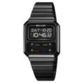 SKMEI men retro digital watch with black steel strap, multi-functional waterproof timepiece - Black With Black Screen