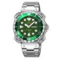 SKMEI Men's Stainless Steel Quartz Watch Green Dial Waterproof Business Casual Wristwatch - Silver Case Green Dial