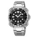 Men's quartz watch featuring a silver stainless steel strap and stylish black dial. - Silver Case Black Face