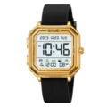 Men's digital watch square electronic watch with gold case and black silicone strap. - Silicone Strap / Gold
