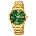 SKMEI luxury gold quartz watch for men green dial stainless steel waterproof wristwatch - Gold Case and Green Face - Men's