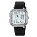 SKMEI Men's Square Digital Watch Black Silicone Strap Silver Case Waterproof Sports Watch - Silicone Strap / Silver