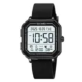 SKMEI square digital watch for men, multi-function waterproof electronic wristwatch. - Silicone Strap / Black