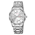 Montre à quartz argentée avec bracelet en métal, index en strass, affichage du calendrier. - Boîtier argent et cadran argenté - Homme