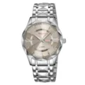 Montre-bracelet quartz pour homme avec bracelet métal argenté, calendrier et cadran champagne. - Boîtier argent avec cadran gris - Homme